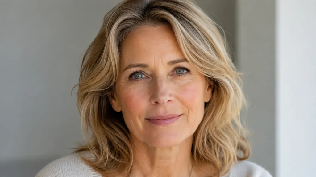 Close portrait of a woman with refreshed, alert eyes representing the results of blepharoplasty eyelid surgery in Yorkshire