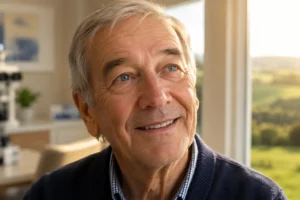 Elderly patient experiencing restored clear vision after cataract surgery at The Eye Dr Clinic in Halifax, West Yorkshire
