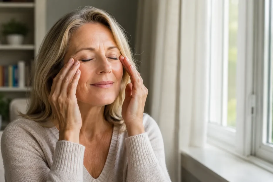 Woman relieving dry eye discomfort at home representing dry eyes treatment options available in Yorkshire